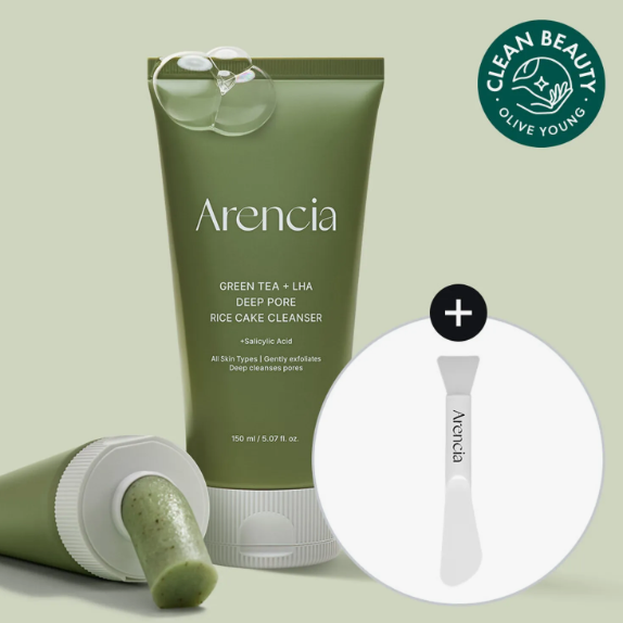 Arencia Green Tea LHA Deep Pore Rice Cake Cleanser 150g Set (+spatula brush)