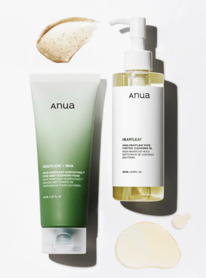 Anua Heartleaf Double Cleansing Set (Heartleaf Pore Control Cleansing Oil 200ml+Heartleaf Quercetinol Pore Deep Cleansing Foam 150