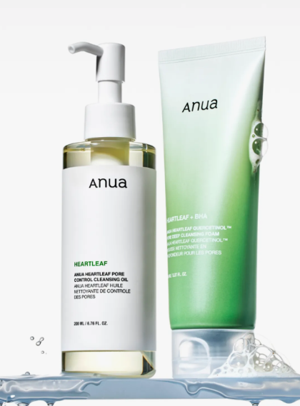 Anua Heartleaf Double Cleansing Set (Heartleaf Pore Control Cleansing Oil 200ml+Heartleaf Quercetinol Pore Deep Cleansing Foam 150