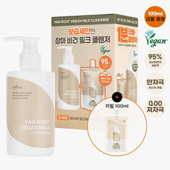 Isntree Yam Root Vegan Milk Cleanser 220mL Refill Set (+Refill 100mL)