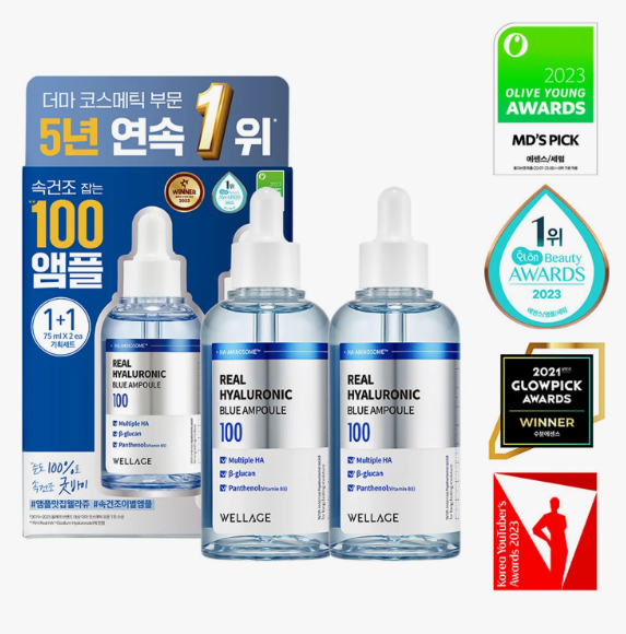 WELLAGE Real Hyaluronic Blue 100 Ampoule 75mL 1+1 Special Set