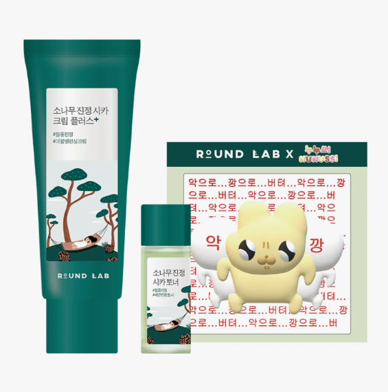[NUNUSSI EDITION] ROUND LAB Pine Calming Cica Cream Plus 60ml Set (+Toner 20ml+Big Stickers)